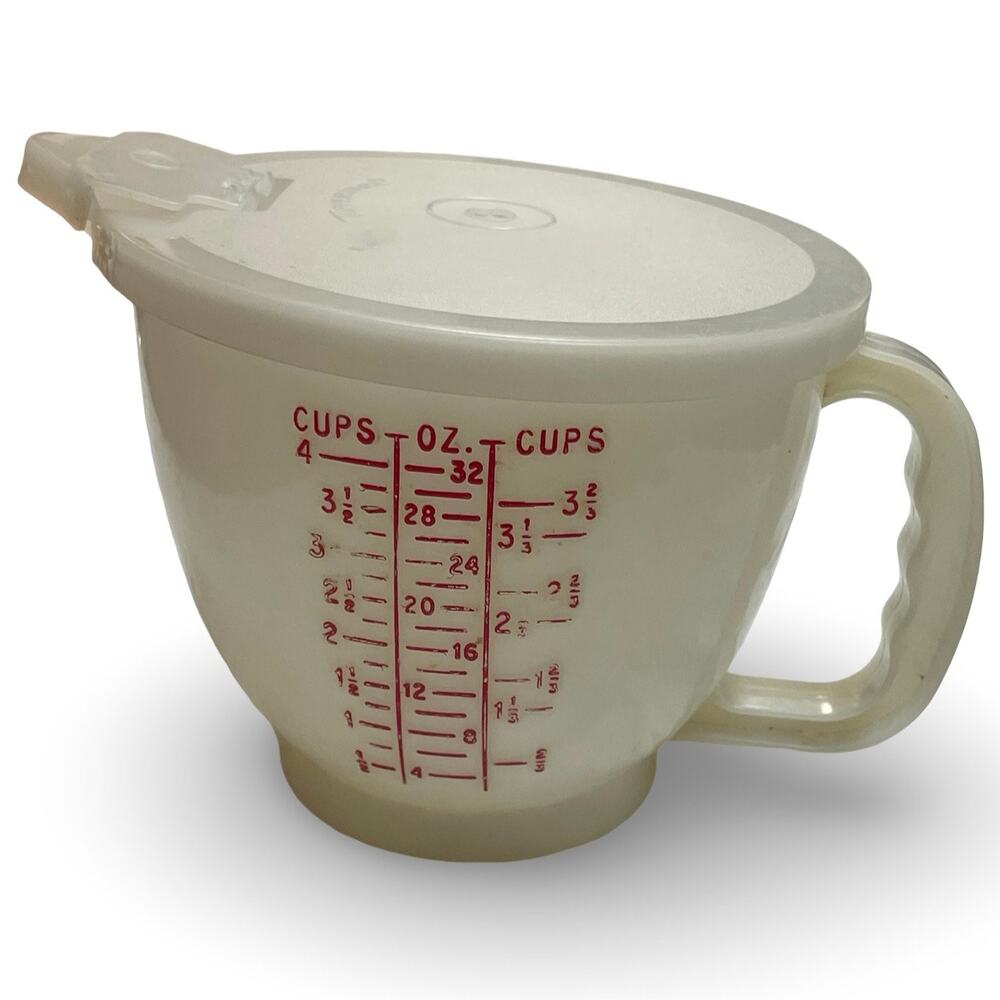Tupperware 4 Cup Measuring Pitcher w Lid Red Lettering Mix N Stor 1288 1289 VTG